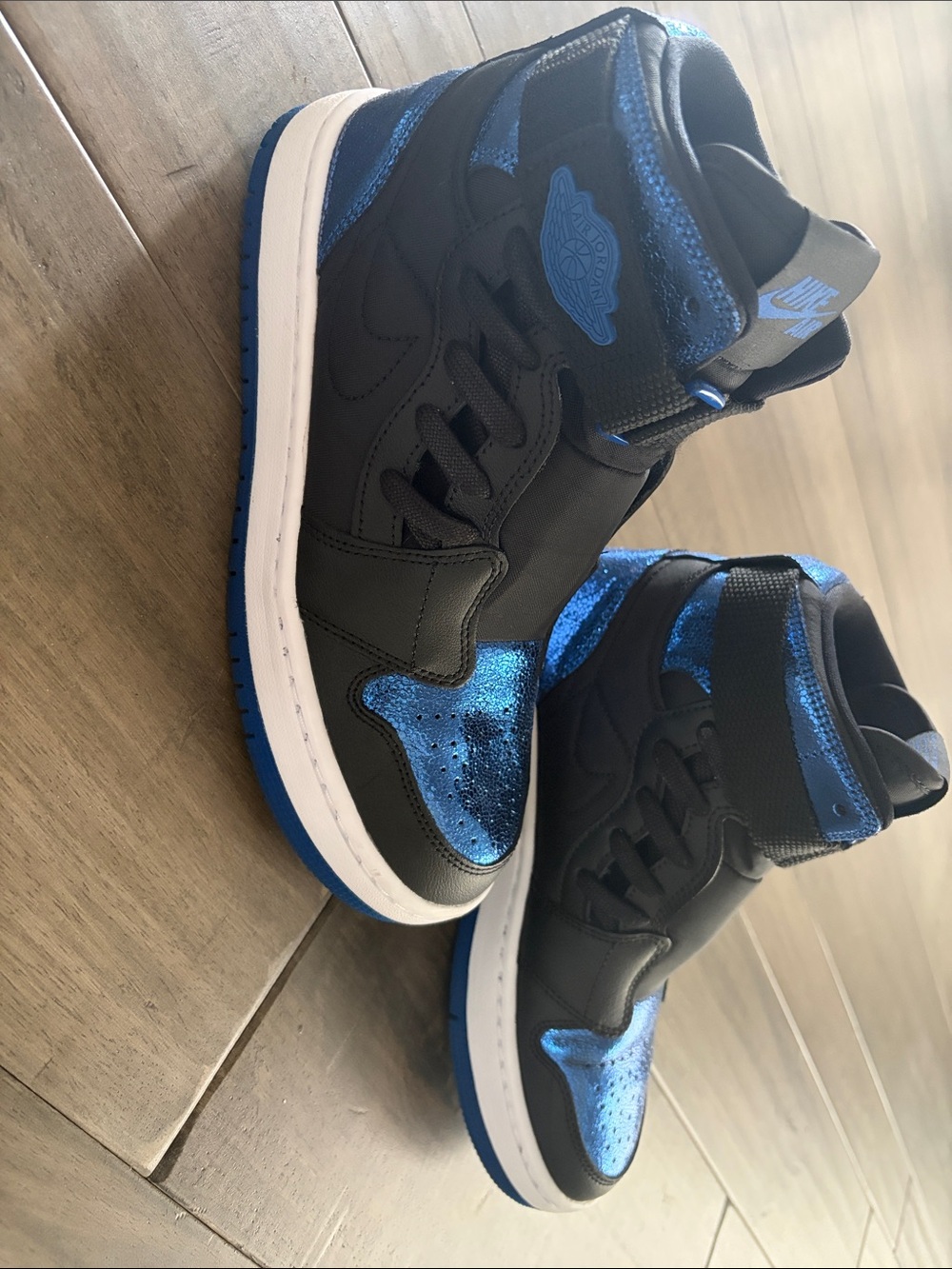 Nike Air Jordan Black and Royal Blue Mid-Top Sneakers